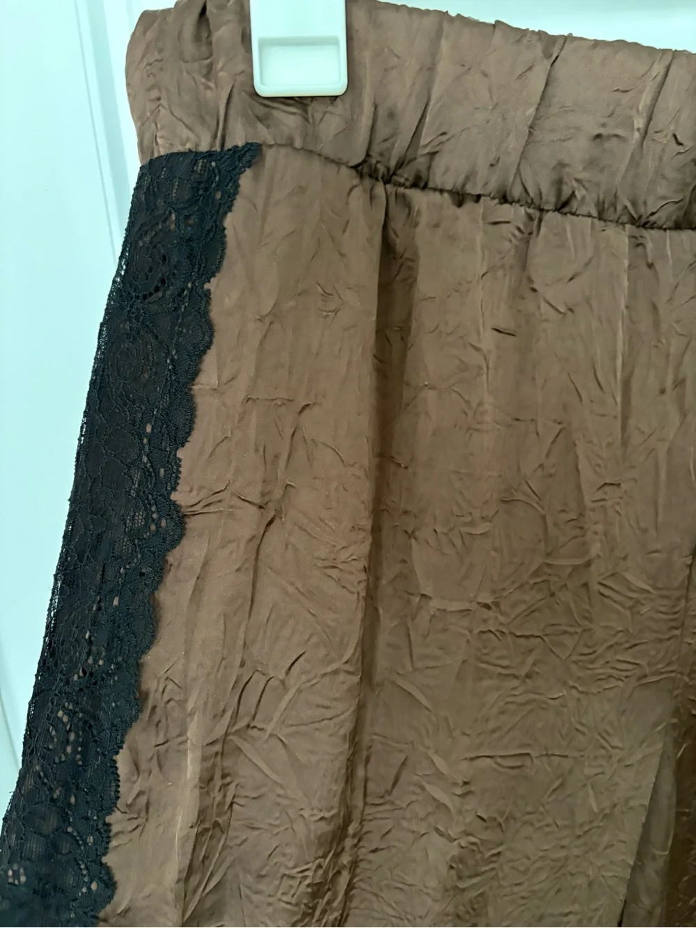 Anthropologie Chocolate Brown Wide-Leg Pants with Black Lace Side Trim - Picture 3 of 4